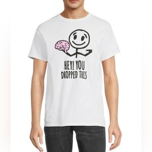 Funny T Shirt Mens 2XL White Hey You Dropped This Brain Big Graphic Tee NWT New